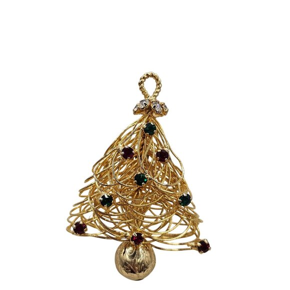 Vtg Unsigned Eisenberg Brooch Wired Christmas Tree Pin Rhinestones 60s Holidays - Picture 11 of 15